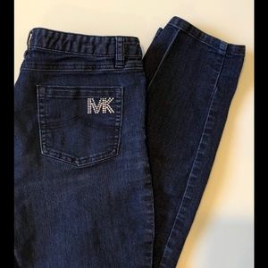 Michael Kors RHINESTONE MK skinny dark wash denim jeans